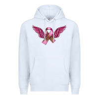 White Breast Cancer ribbon with angel wings Premium Hoodie - FaDigitalArtStudio