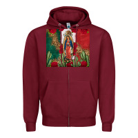Burgundy Our Lady Of Guadalupe Mexican Flag Roses Cactus Zipper Hoodie - FaDigitalArtStudio