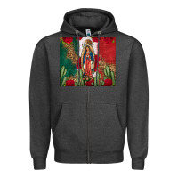 Charcoal Heather Our Lady Of Guadalupe Mexican Flag Roses Cactus Zipper Hoodie - FaDigitalArtStudio