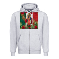 Heather Grey Our Lady Of Guadalupe Mexican Flag Roses Cactus Zipper Hoodie - FaDigitalArtStudio