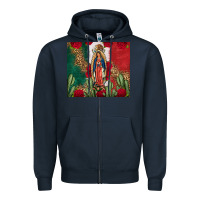 Navy Our Lady Of Guadalupe Mexican Flag Roses Cactus Zipper Hoodie - FaDigitalArtStudio