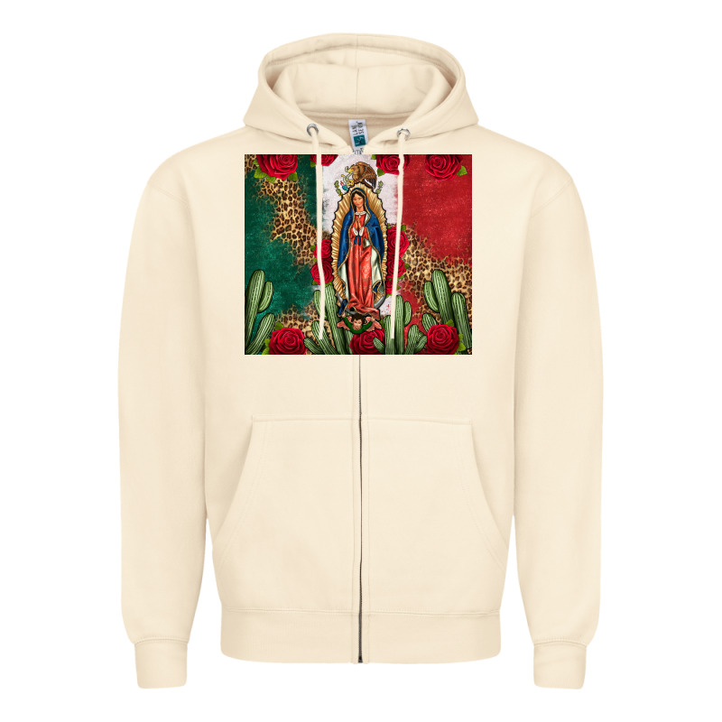 Our Lady Of Guadalupe Mexican Flag Roses Cactus Zipper Hoodie by FaDigitalArtStudio | Teevron
