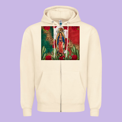 Our Lady Of Guadalupe Mexican Flag Roses Cactus Zipper Hoodie Designed By Fadigitalartstudio
