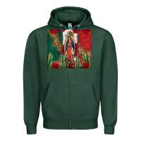 Sports Green Our Lady Of Guadalupe Mexican Flag Roses Cactus Zipper Hoodie - FaDigitalArtStudio