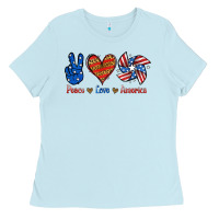 Baby Blue Peace Love America Ladies Tee - Jasminsmagicworld