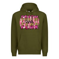 Army Green Faith over fear  Breast Cancer Awareness Premium Hoodie - FaDigitalArtStudio