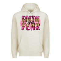 Oatmeal Heather Faith over fear  Breast Cancer Awareness Premium Hoodie - FaDigitalArtStudio