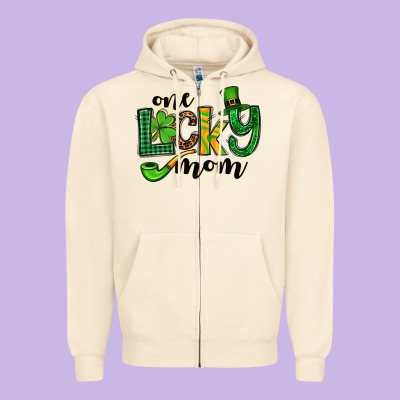 One Lucky Mom St. Patrick's Zipper Hoodie Designed By Oliviacreatesart