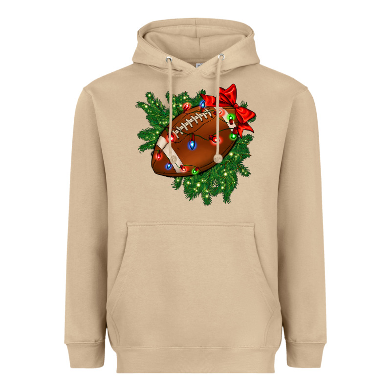American Football Christmas With Lights And Ribbon Heavyweight Hoodie by FaDigitalArtStudio | Teevron