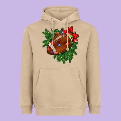 American Football Christmas With Lights And Ribbon Heavyweight Hoodie Designed By Fadigitalartstudio