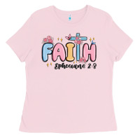 Bubblegum Pink faith ephesians 2 8 Ladies Tee - MaliasSmallBusiness