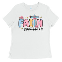 White faith ephesians 2 8 Ladies Tee - MaliasSmallBusiness