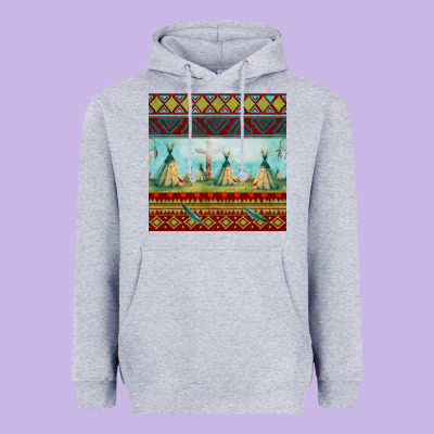 Teepe Tent Dreamcatcher Totem Pole Seamless Patter Heavyweight Hoodie Designed By Fadigitalartstudio