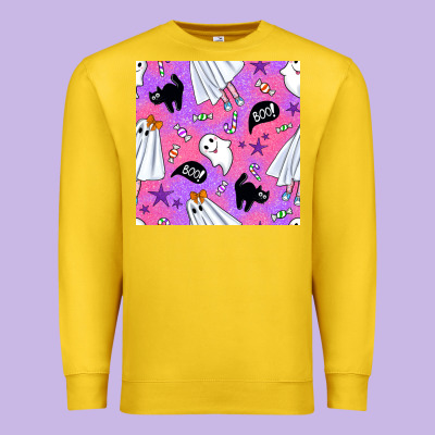 Cute Ghost Halloween Seamless Pattern Premium Sweatshirt Designed By Bundleandbundleshop