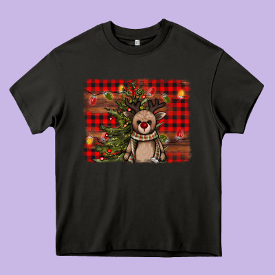Reindeer Trees Background Heavy Core Tee Designed By Adodesignshop