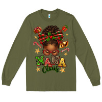 Army Green Nana Claus Afro Messy Bun Long Sleeve Tee - texasbilliewilder