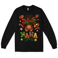 Black Nana Claus Afro Messy Bun Long Sleeve Tee - texasbilliewilder
