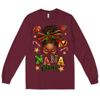 Burgundy Nana Claus Afro Messy Bun Long Sleeve Tee - texasbilliewilder