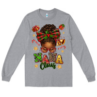 Heather Grey Nana Claus Afro Messy Bun Long Sleeve Tee - texasbilliewilder