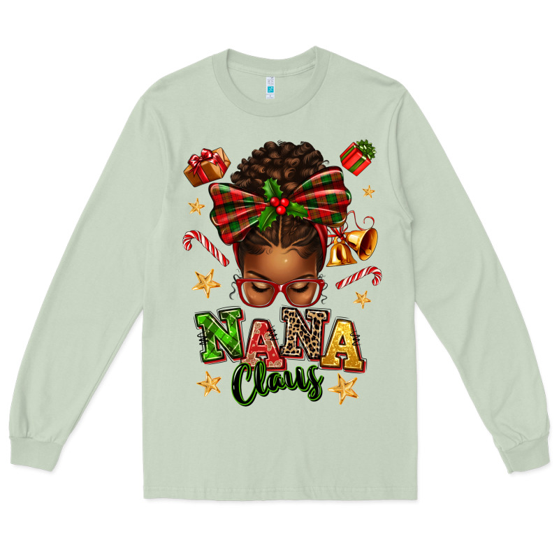 Nana Claus Afro Messy Bun Long Sleeve Tee by texasbilliewilder | Teevron