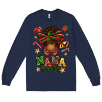 Navy Nana Claus Afro Messy Bun Long Sleeve Tee - texasbilliewilder