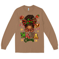 Toasted Coconut Nana Claus Afro Messy Bun Long Sleeve Tee - texasbilliewilder