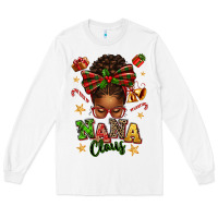 White Nana Claus Afro Messy Bun Long Sleeve Tee - texasbilliewilder