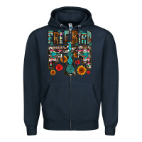 Navy western free bird Zipper Hoodie - OliviaCreatesArt
