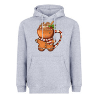 Heather Grey Gingerbread Cookie Man Hot Cocoa Coffee Heavyweight Hoodie - FaDigitalArtStudio