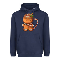 Navy Gingerbread Cookie Man Hot Cocoa Coffee Heavyweight Hoodie - FaDigitalArtStudio