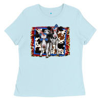Baby Blue 4th of July Cows Holstein Cows Ladies Tee - Jasminsmagicworld