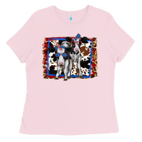 Bubblegum Pink 4th of July Cows Holstein Cows Ladies Tee - Jasminsmagicworld