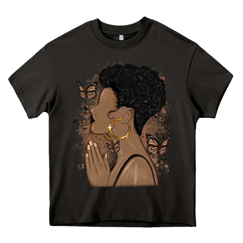 Black Woman Praying Heavy Core Tee by MaliasSmallBusiness | Teevron
