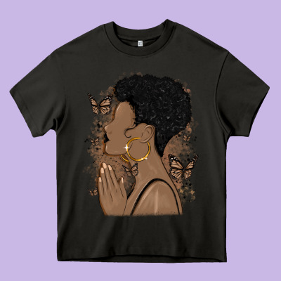 Black Woman Praying Heavy Core Tee Designed By Maliassmallbusiness