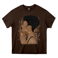 Chocolate Brown black woman praying Heavy Core Tee - MaliasSmallBusiness