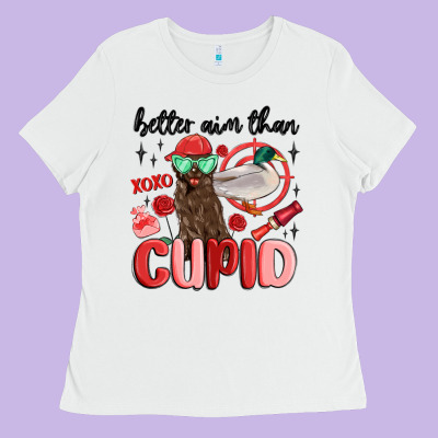 Better Aim Than Cupid With Dog And Duck Ladies Tee Designed By Maliassmallbusiness