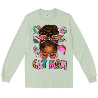 Matcha Afro Messy Bun Cat Mom Long Sleeve Tee - texasbilliewilder