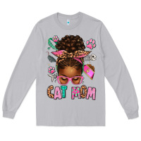 Moon Dust Afro Messy Bun Cat Mom Long Sleeve Tee - texasbilliewilder