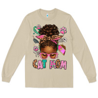 Mushroom Afro Messy Bun Cat Mom Long Sleeve Tee - texasbilliewilder