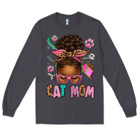 Smoke Afro Messy Bun Cat Mom Long Sleeve Tee - texasbilliewilder