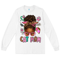 White Afro Messy Bun Cat Mom Long Sleeve Tee - texasbilliewilder