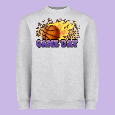 Game Day Basketball Leopard Flames Fireball Heavyweight Sweatshirt Designed By Howdyjamesfarm