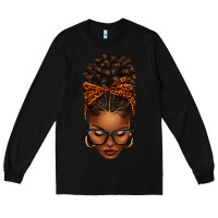 Black afro messy bun orange leopard bow Long Sleeve Tee - texasbilliewilder