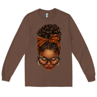 Chestnut afro messy bun orange leopard bow Long Sleeve Tee - texasbilliewilder
