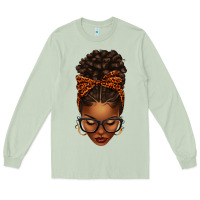 Matcha afro messy bun orange leopard bow Long Sleeve Tee - texasbilliewilder