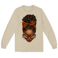 Mushroom afro messy bun orange leopard bow Long Sleeve Tee - texasbilliewilder