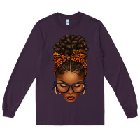 Plum afro messy bun orange leopard bow Long Sleeve Tee - texasbilliewilder