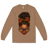 Toasted Coconut afro messy bun orange leopard bow Long Sleeve Tee - texasbilliewilder