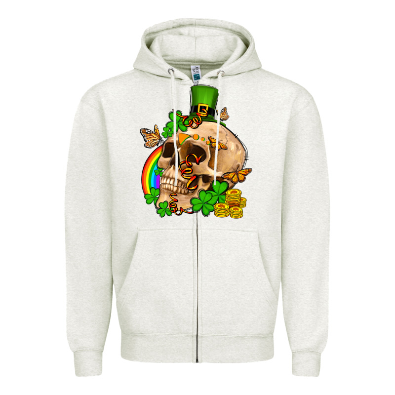 St. Patrick's Boho Skull Zipper Hoodie by OliviaCreatesArt | Teevron