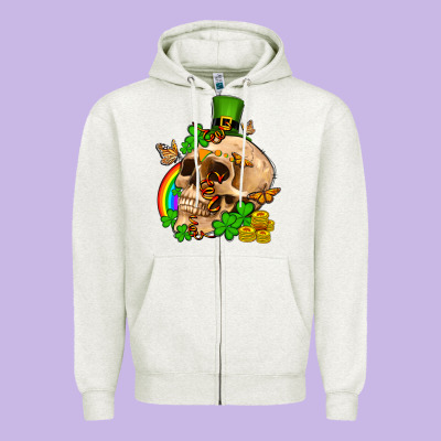 St. Patrick's Boho Skull Zipper Hoodie Designed By Oliviacreatesart